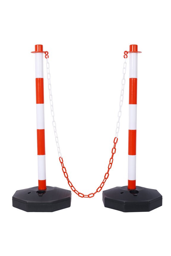 6 Pack Traffic Delineator Post Cones with Fillable Base, Adjustable Plastic Safety Barrier with 5Ft Chain, Outdoor Indoor Crowd Control Stanchion for Parking Lot Warning