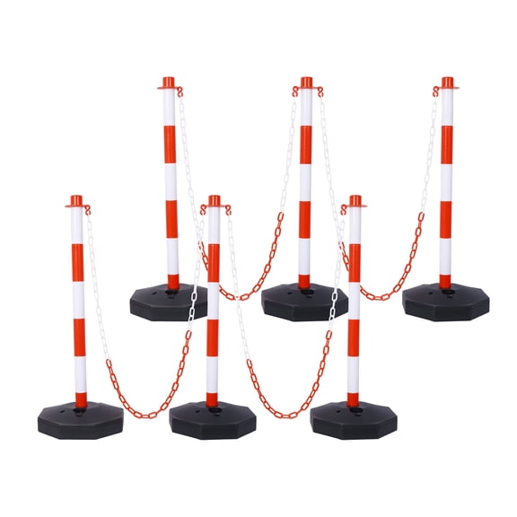 6 Pack Traffic Delineator Post Cones with Fillable Base, Adjustable Plastic Safety Barrier, 5Ft Plastic Chain for Crowd Control, Indoor Outdoor Warning Stanchion White Red