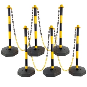 6 Pack Traffic Delineator Post Cones with Fillable Base, Adjustable Plastic Safety Barrier with 5Ft Plastic Chain, Outdoor and Indoor Crowd Control Stanchion for Traffic Control and warning W/R