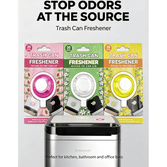 6 Pack Trash Can Deodorizer Stick-on Air Fresheners, Waste Bin Odor Eliminator with Removable Design, Compatible with Garbage Bags & Diaper Pails, Rose, Jasmine & Lavender Fresh Scents