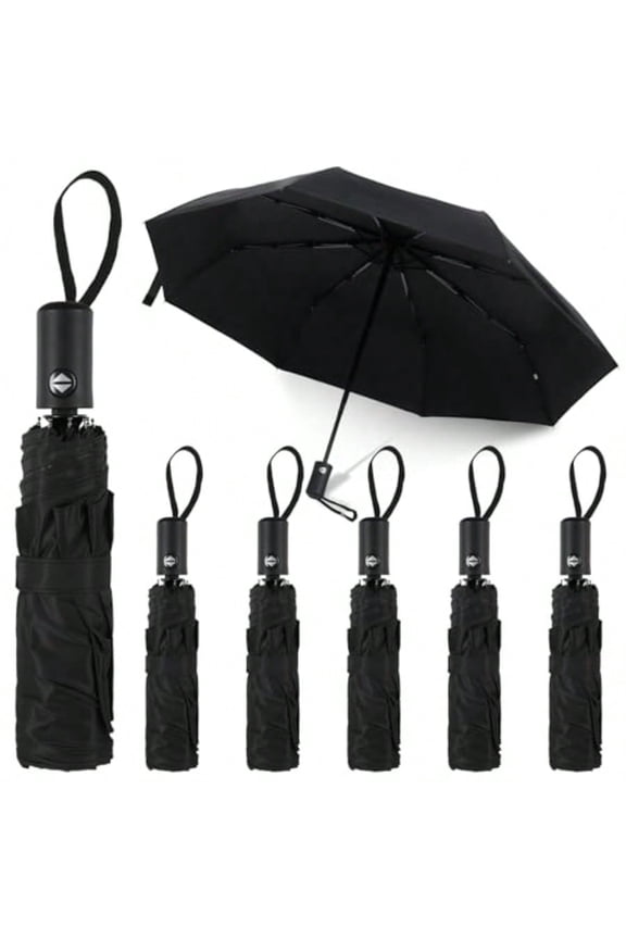 6 Pack Travel Bulk Umbrellas Automatic Open Close Windproof Rain Umbrellas Dual-use Black Folding Umbrella Compact Umbrella for Family Men Women
