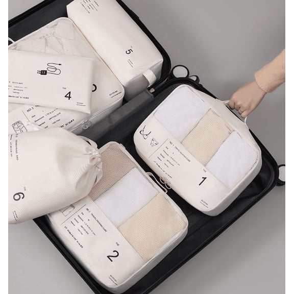 6 Pack Travel Packing Cubes Luggage Organizer Pouches, Washable Polyester Mesh Storage Bags for Clothes Cosmetics Shoes