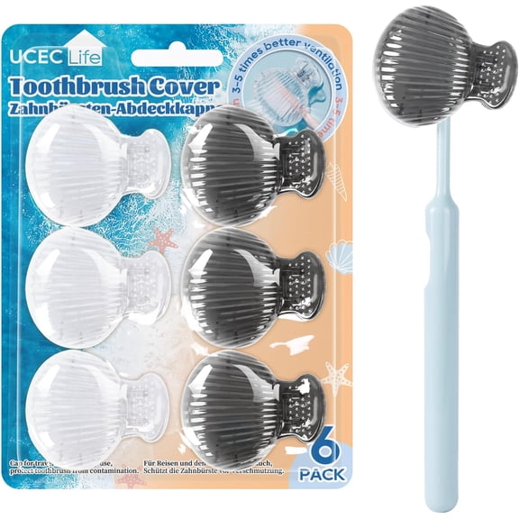 6 Pack Travel Toothbrush Head Covers, Toothbrush Cover Cap Plastic Clip, Tooth Brush Cover for Travel, Camping, Bathroom, School, Business