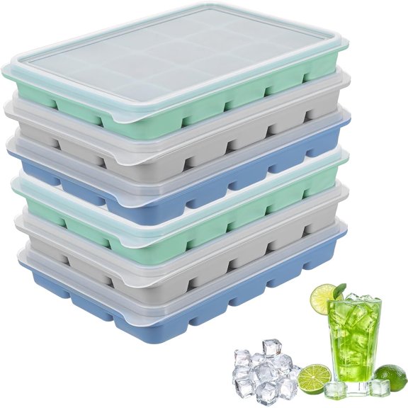 6-Pack Trays with - Easy Release, Stackable Freezer Ice Molds for , , (Snow Gray, Green, Dark Blue)