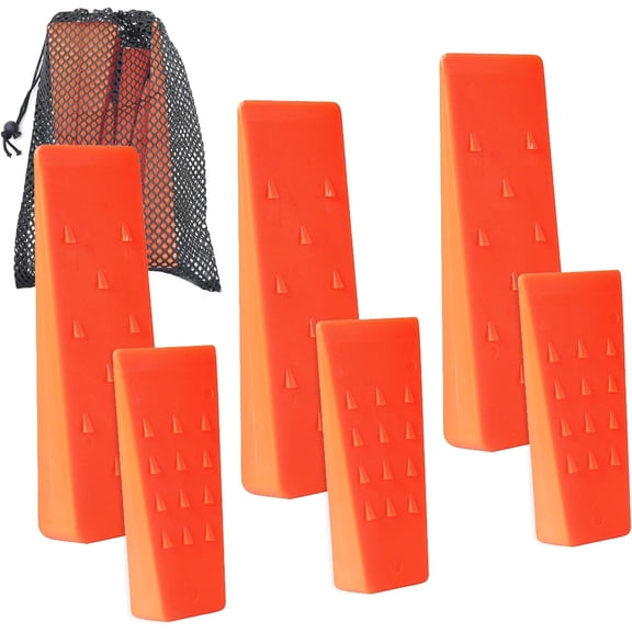 6 Pack Tree Felling Wedges with Spikes for Safe Tree Cutting  3 Each of 8 and 5.5 Wedges with Storage Bag; 6 Felling Dogs to Guide Trees Stabilize and Safely to Ground for Loggers and Fallers