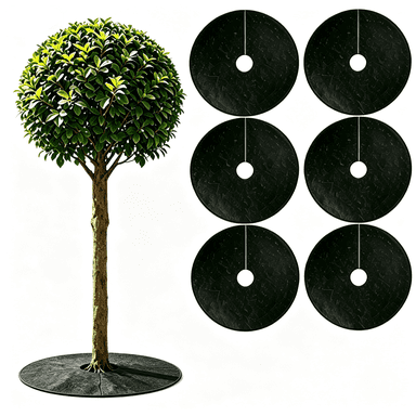 6 Pack Tree Rings, Round Tree Mulch Ring with Pre-Cut Hole, Heavy Duty Non-Woven Weed Barrier for Garden, Lawn, and Landscaping