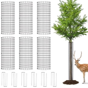 6 Pack Tree Trunk Protector Guards, Tree Bark Protectors from Animals, Tree Trunk Wire Mesh with Zip Ties & Stakes, Plant Wire Mesh, Expandable Tree Guards from Squirrels, Rabbits, Deer, Mowers