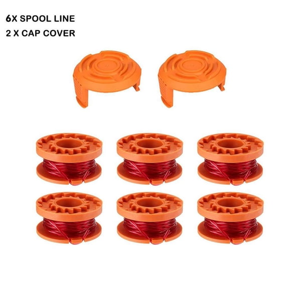 6 Pack Trimmer Spool Line for Worx WA0010, Auto Feed Replacement String with 2 Cap Covers, 10ft 0.065 in Weed Eater Line