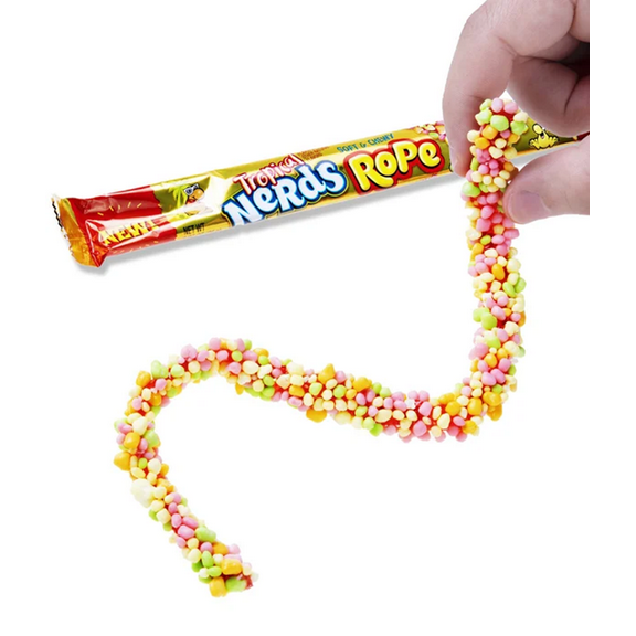 6 Pack Tropical Nerds Rope- A gummy rope coated in tangy tropical flavor nuggets.