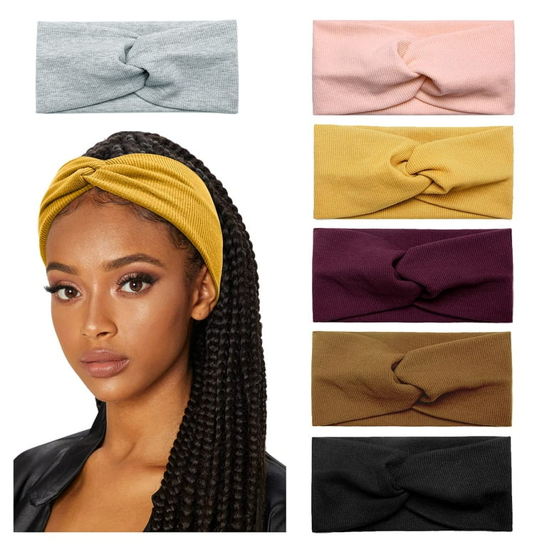 Pack Turban Headbands for Women Wide Head Wraps Knotted Elastic