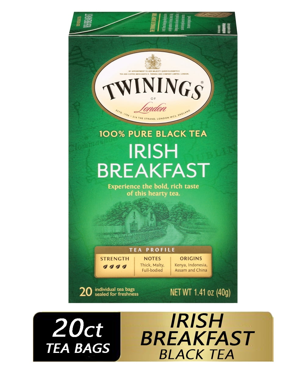 6 Pack)Twinings Of London Irish Breakfast 100% Pure Black Tea Bags, 20  Count, 1.41 Oz 