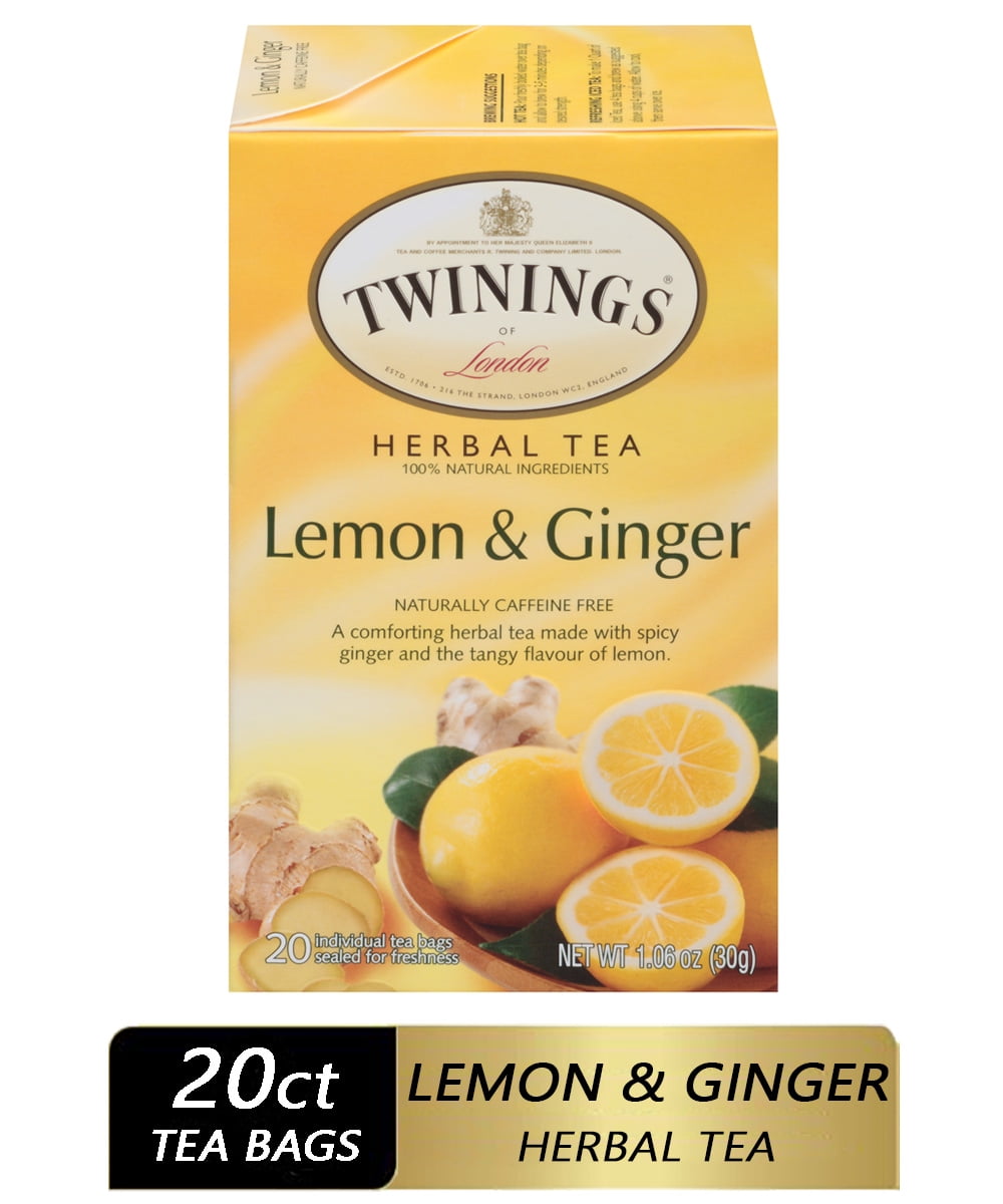 (6 Pack)Twinings of London Lemon & Ginger Herbal Tea Bags, 20 count, 1.06 oz.