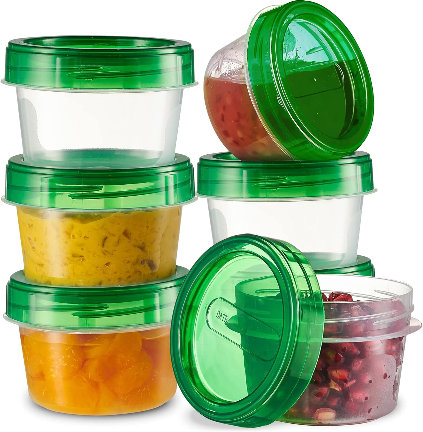 6 Pack Twist Cap Food Storage Containers with Green Screw on Lid- 4 oz ...