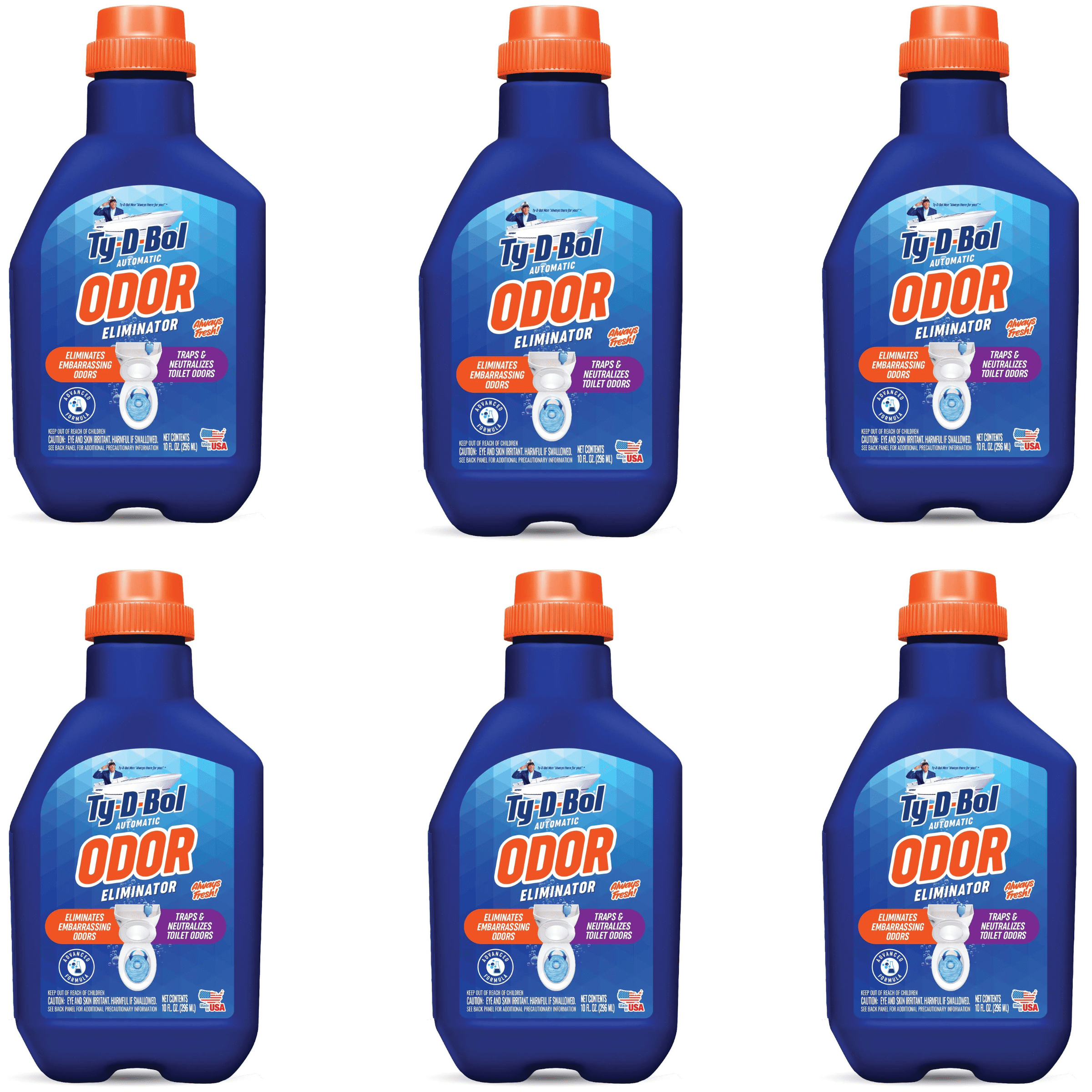 (6 Pack) Ty-D-Bol Odor Eliminator Toilet Bowl Cleaner Liquid, 10 fl oz