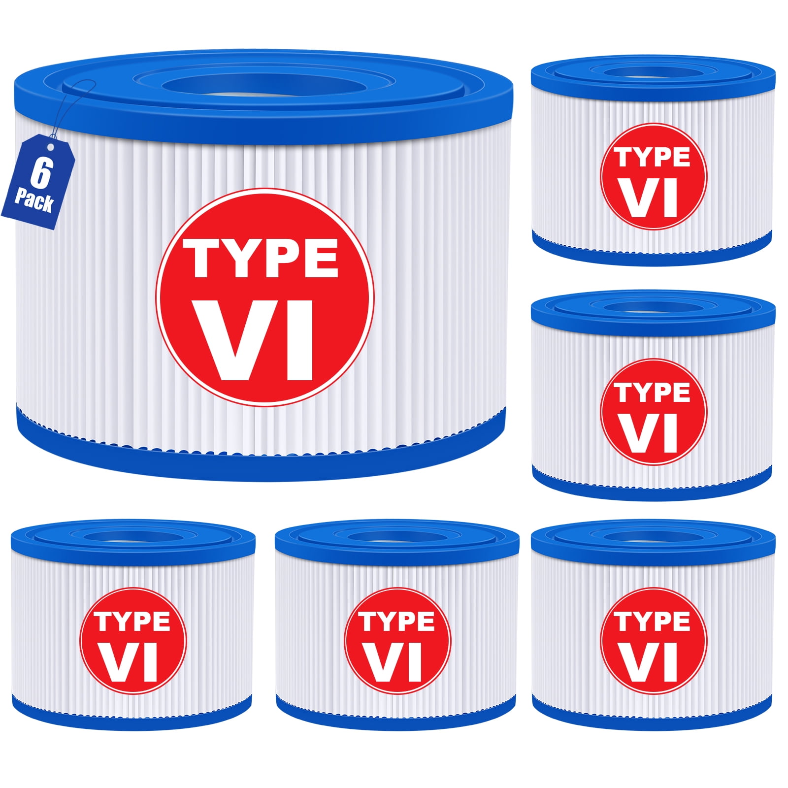6 Pack Type VI Spa Hot Tub Filters Fit for Coleman Saluspa Lay-Z-Spa ...