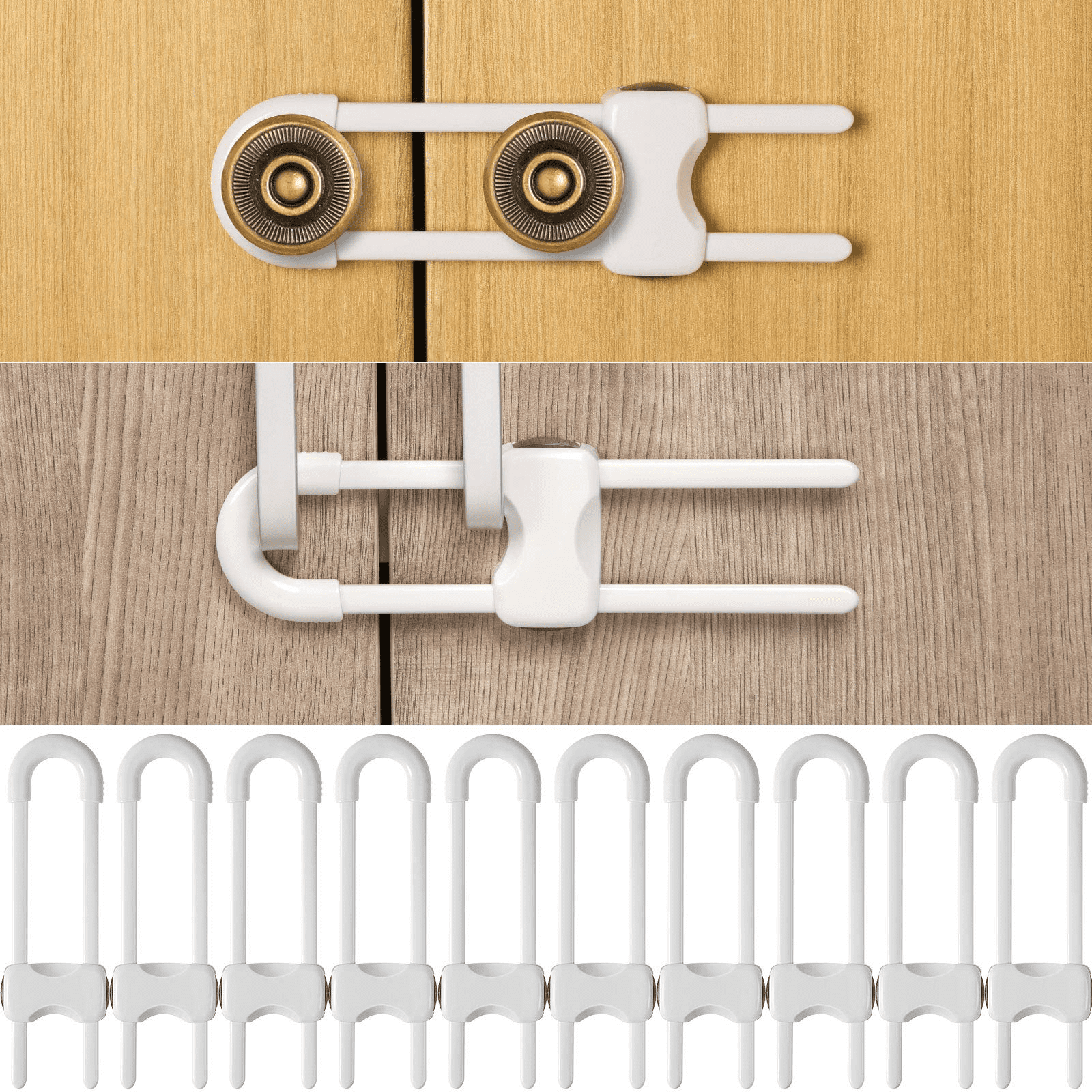 6 Pack U-Shaped Sliding Cabinet Locks- Multifunctional Child Safety Latch Lock Adjustable Baby Proofing Latches for Home Cabinets Cupboard Fridge Doors Windows Knobs and Handles