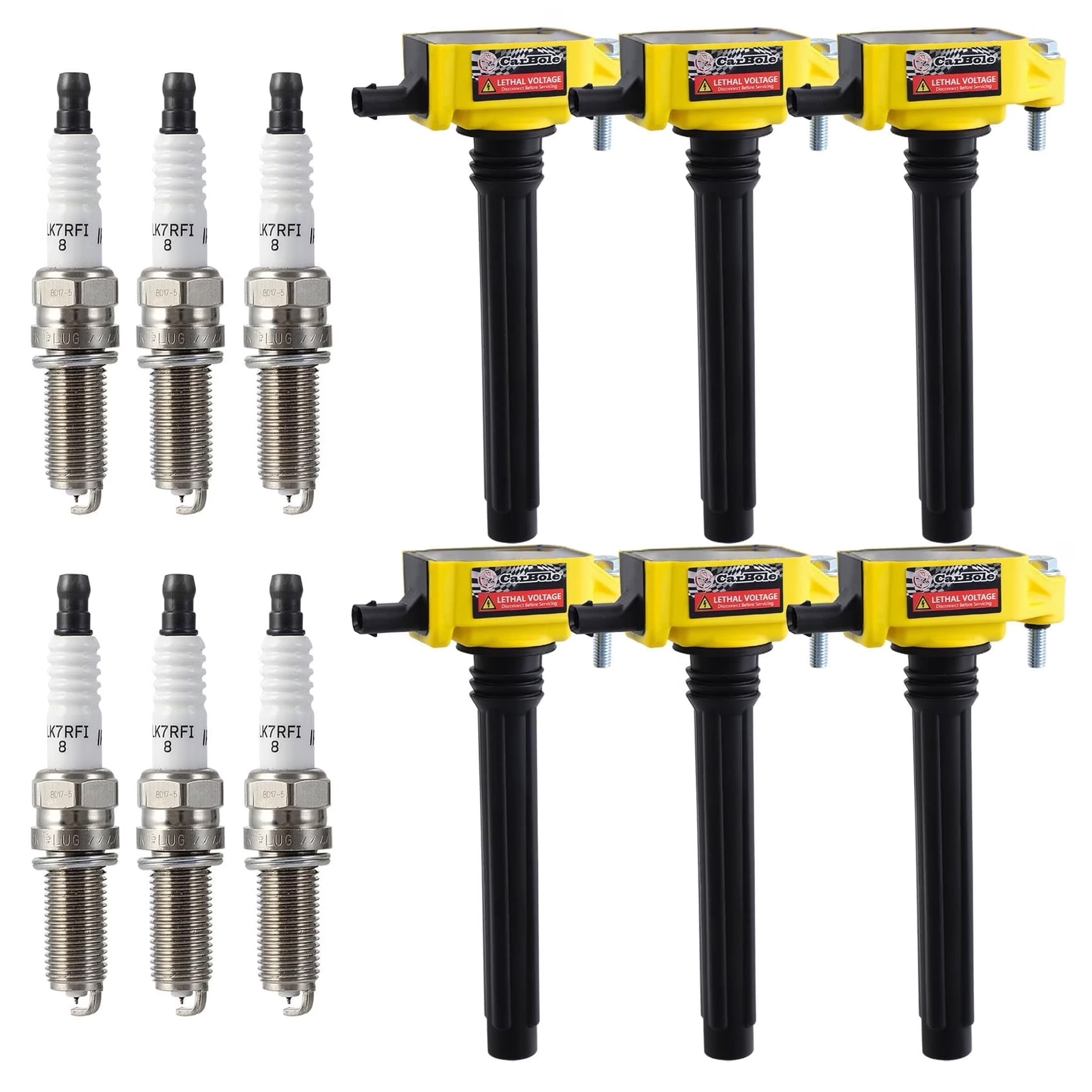 Carbole Ignition Coil and Platinum Spark Plug Set, 6 Pack, High Energy Output, Compatible with Chrysler Dodge Jeep Ram 3.6L V6 UF648