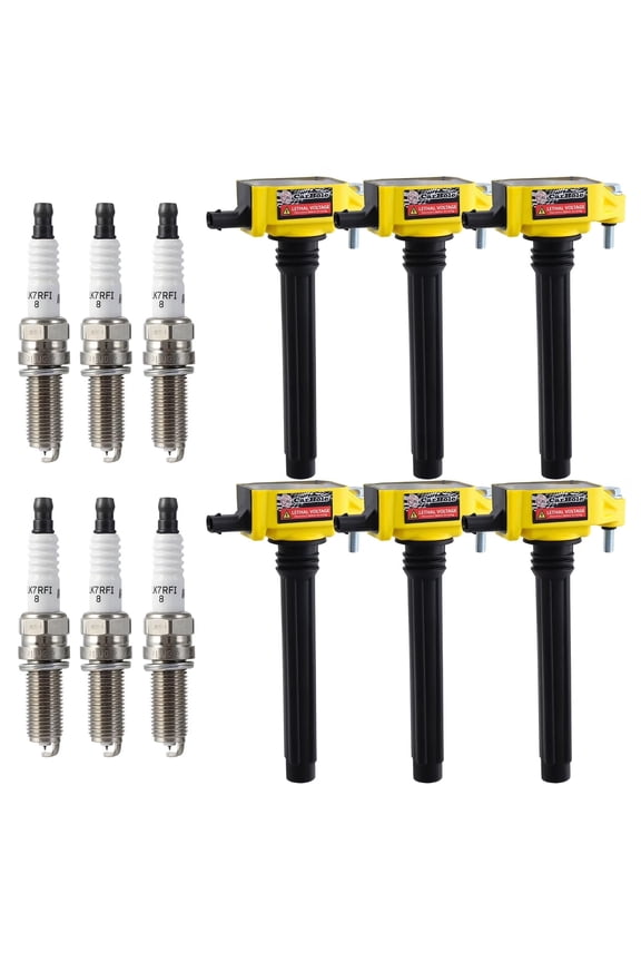 Ignition Coil and Platinum Spark Plug Set, 6 Pack, High Energy Output, Compatible with Chrysler Dodge Jeep Ram 3.6L V6 UF648