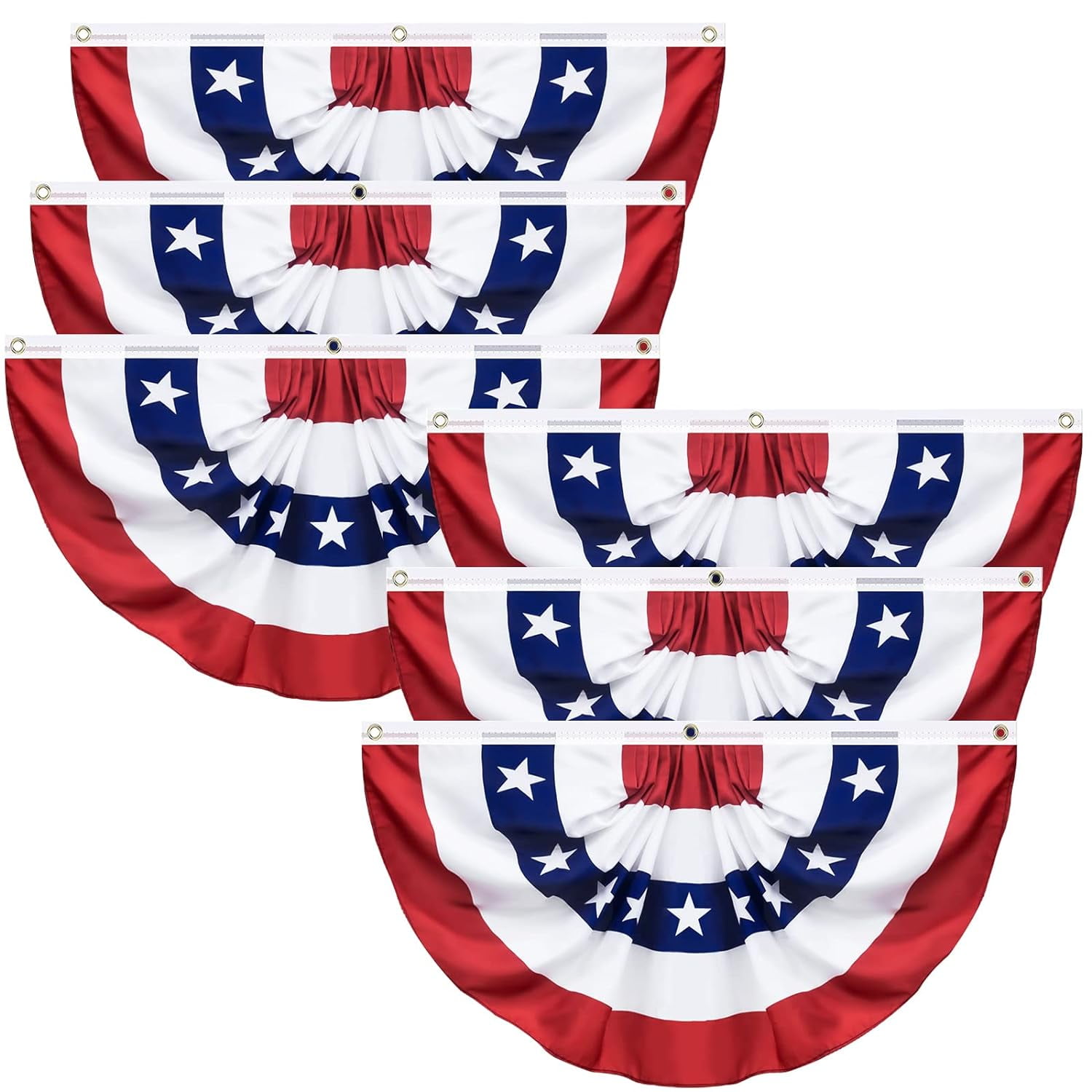 6-Pack Red White and Blue Polyester Pleated Fan Banners