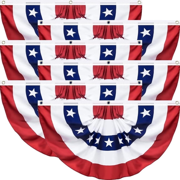 6 Pack USA Pleated Fan Flag, 1.5 X 3 Feet American US Bunting Flag Patriotic Half Fan Banner Flag Decoration, 4th of July Memorial Day Independence Day Fourth July Outdoor Decor