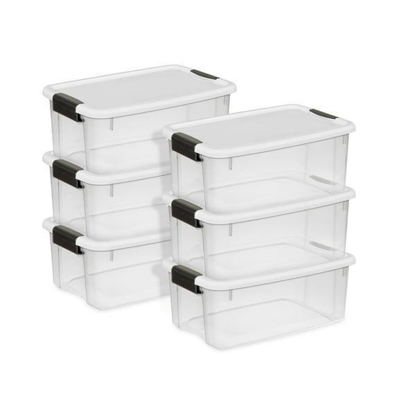 6-Pack Ultra Latching Box, Storage Bins with Lids, Clear Plastic, 18 Qt – Large Heavy-Duty Organizing Bin Containers for Home, Closet, Kitchen, Pantry, Bathroom, and Office