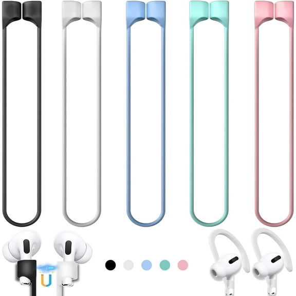 6 Pack Ultra Strong Magnetic Airpods Straps Anti-Lost Cord for AirPods Accessories Silicone Sports Lanyard and Ear Hook for AirPods 1&2, Pro,3rd and Pro 2 (1 Pair EarHook,5 Anti-Lost Straps)