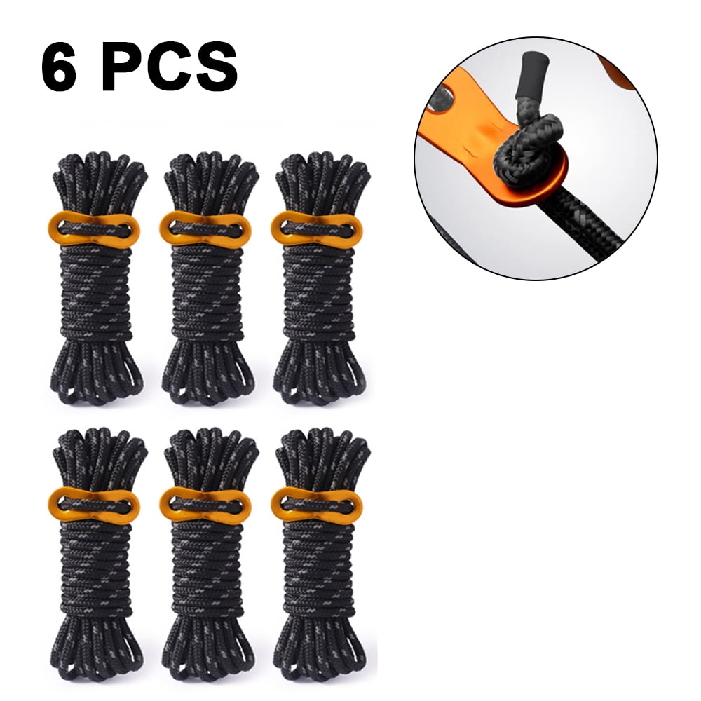 6 Pack Ultralight Tent Cords with Aluminum Adjuster Tensioner Outdoor