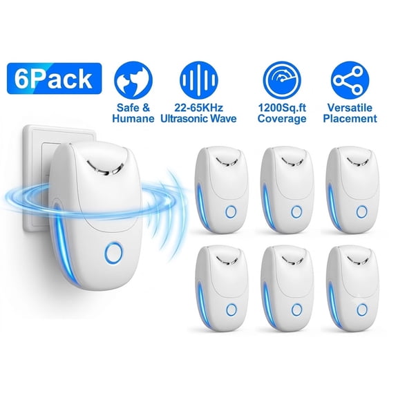 6 Pack,Ultrasonic Pest Repeller Indoor Plug-in,2026 Upgraded Electronic Pest Control with 3 Modes for Mice,Rats,Roaches,Mosquitoes,Spiders