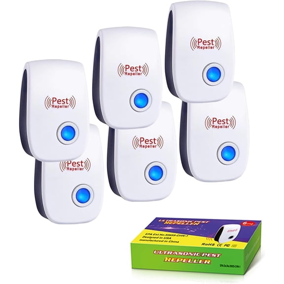 6-Pack Ultrasonic Pest Repeller Plug-in, Indoor Electronic Deterrent for Mice, Roaches, Mosquitoes, Spiders & Ants