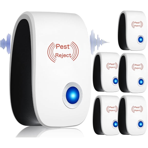 6 Pack Ultrasonic Pest Repeller Plug-in, Indoor Electronic Pest Control Deterrent for Mice, Rodents, Roaches, Spiders & Bugs - Safe & Quiet for Home, Garage, Office