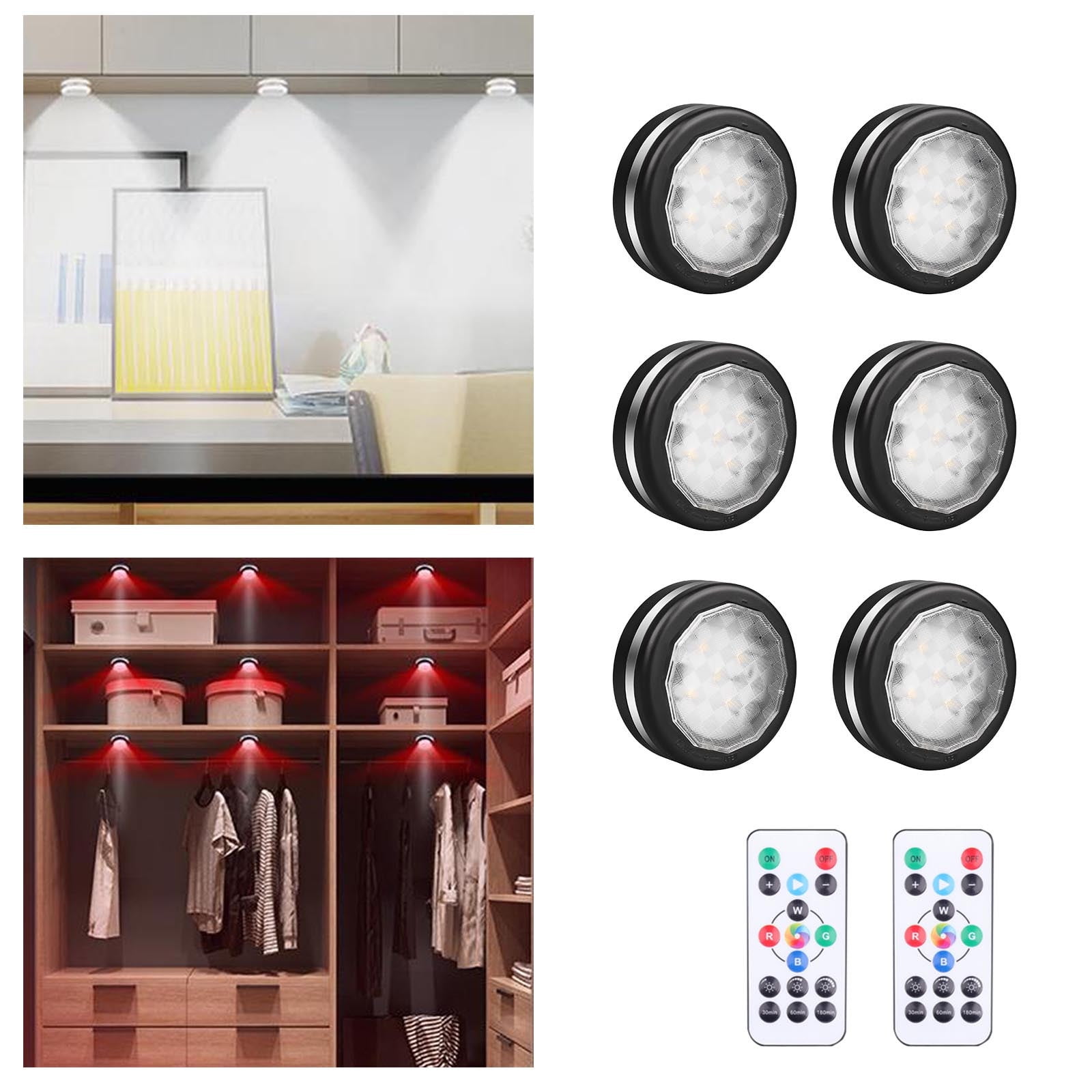 (6 Pack) Under Cabinet Lights Puck Lights Color Changing Puck Lights ...