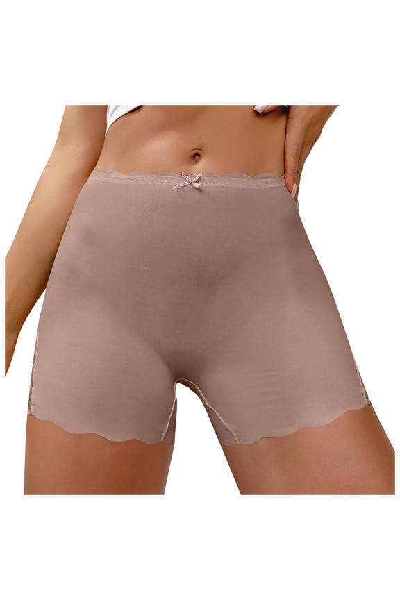 6 Pack Underwear For Women Lace Edge Ice Silk Boyshorts Smooth Solid Color Panties For Women Pack,Rose Gold,M