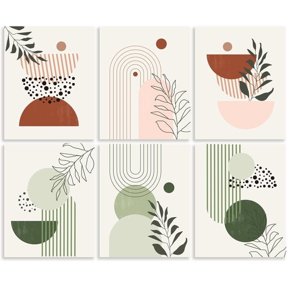 6 Pack Unframed Waterproof Boho Canvas Wall Art Prints 8" x 10" Plants and Geometry Wall Art Decor Canvas Artwork Posters DIY