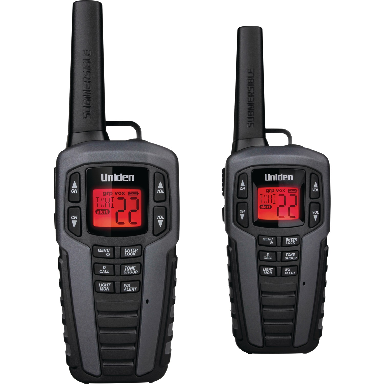 Pack Uniden SX377-2CKHS 37-Mile 2-Way FRS/GMRS Radios (Gray)