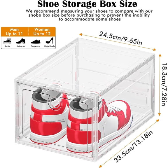 6 Pack Upgrade Harder Shoe Organizer, Shoe Storage with Magnetic Front Door, Clear Shoe Boxes Foldable Space-Saving Shoe Rack for Sneaker Boot Container, White