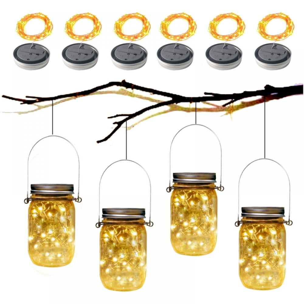 8 Pack Solar Mason Jar Lid String Lights - 20 LED Multi-Color Fairy Lights With Hangers, For Outdoor/Indoor Decor