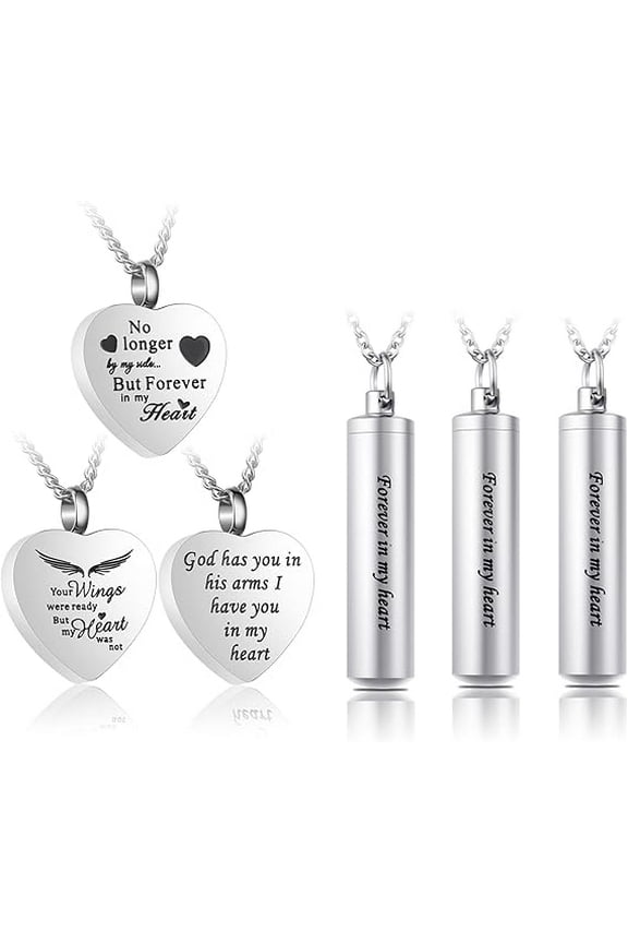 6 Pack Urn Necklace for Ashes Heart & Cylinder Cremation Stainless Steel Keepsake Memorial Urn Locket for Ashes Cremation Urn Necklace