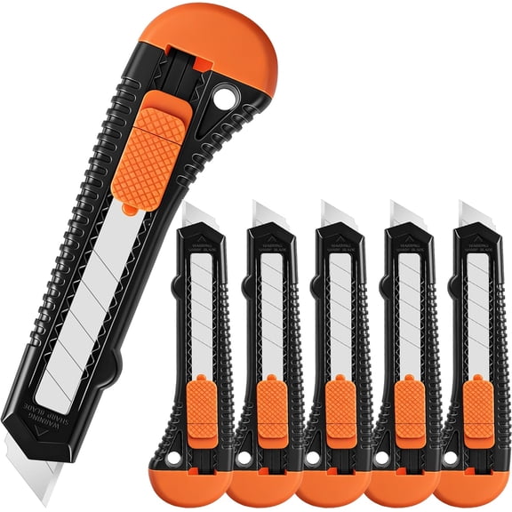 6-Pack Utility Knife Retractable, Retractable Box Cutter for Boxes, Cardboard and Cartons, 18mm Sharp Blade for Office and Home use