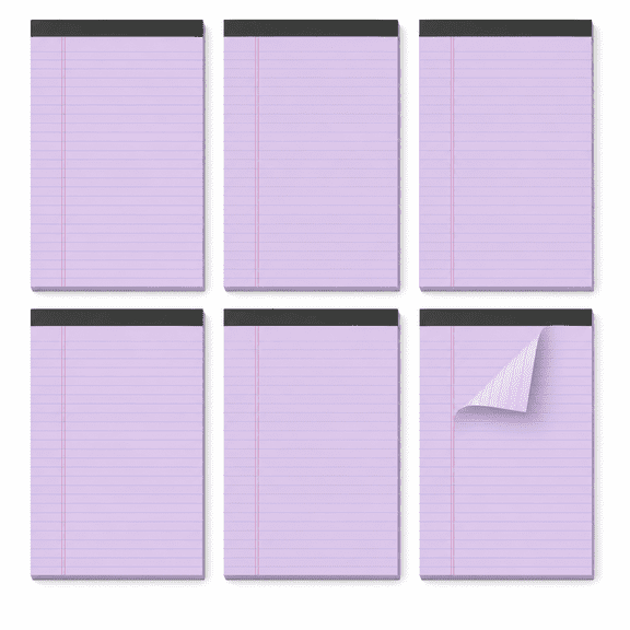 6 Pack Purple Legal Pads, 5" x 8" Junior Size Narrow Ruled Notepads, 80gsm Smooth Paper, Micro-Perforated Pages, Thick Cardboard Backing, 30 Sheets Per Pad for Notes, Planning & Study