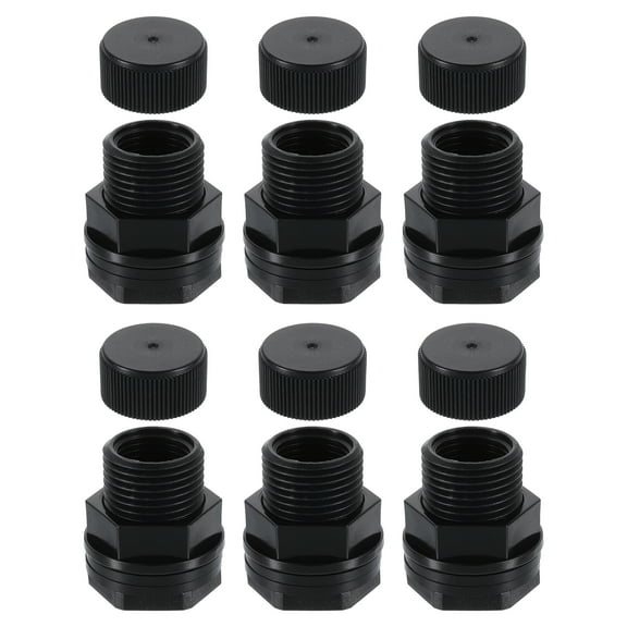 6 Pack Uxcell Bulkhead Fitting with Plug, 1/2" NPT x 3/4" GHT Bulkhead Connector, Black