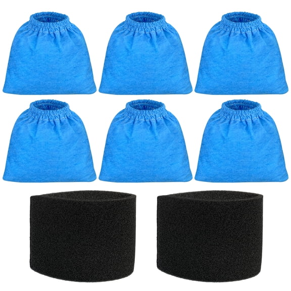 6 Pack VRC5 Filter Bags & 2 Pcs VFF51 Foam Filters Kit Compatible with Vacmaster Most 4 to 16 Gallon Wet/Dry Vacuum, Part# VRC51