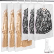 Hanging Pocket Vacuum Storage Bags with Electric Pump, 6PCS (3 Jumbo/3 Large) Space Saver Closet Organizer, Vacuum Garme