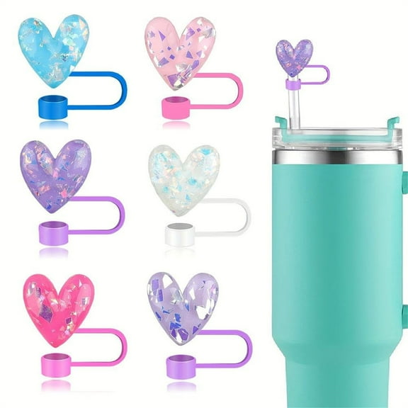 6-Pack Valentines Day Silicone Heart-Shaped Straw Toppers, Reusable Dust-Proof Leak-Proof Covers For Tumbler Cups & Drinking Cups, Heart-Shaped Silicone Caps For 10Mm Straws