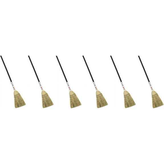 (6 Pack Value Bundle) RCP6373BRO Lobby Corn-Fill Broom, 38-in Handle, Brown