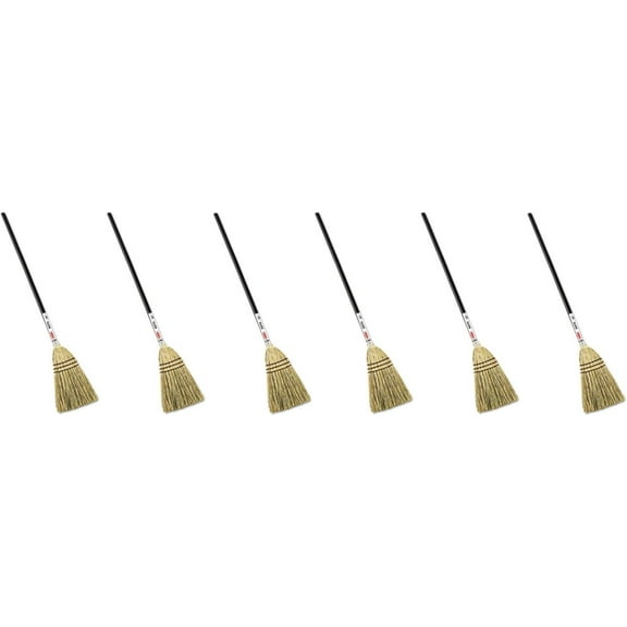 (6 Pack Value Bundle) ZLGP Lobby Corn-Fill Broom, 38-in Handle, Brown