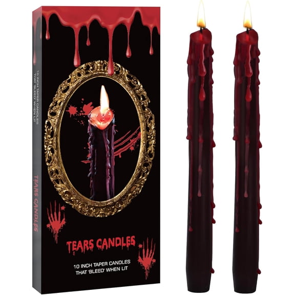 6 Pack Vampire Tears Taper Candles, 10 inch Tall Bleeding Candles, Unscented Black Tapered Candlesticks, Spooky Blood Drip Candles Set for Halloween Party Gothic Home Decorations