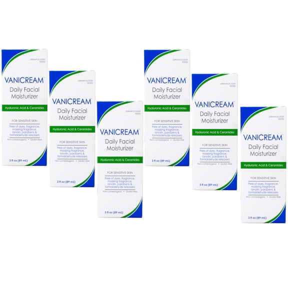 6 Pack - Vanicream Daily Facial Moisturizer For Sensitive Skin, Hyaluronic Acid & Ceramides 89 ml / 3 oz