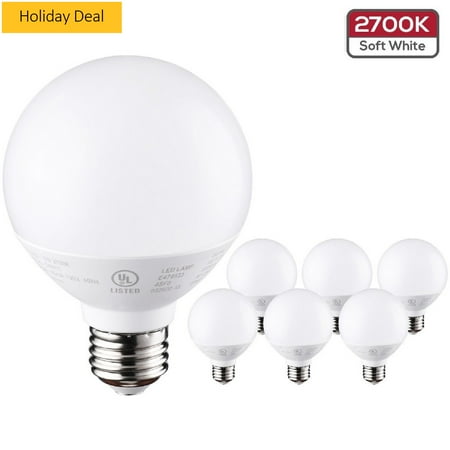6 Pack Vanity Globe Light Bulbs G25 LED for Bathroom Mirror Decorative, 40W Dimmable, E26 Round Frosted Decorative Bulb, Soft White