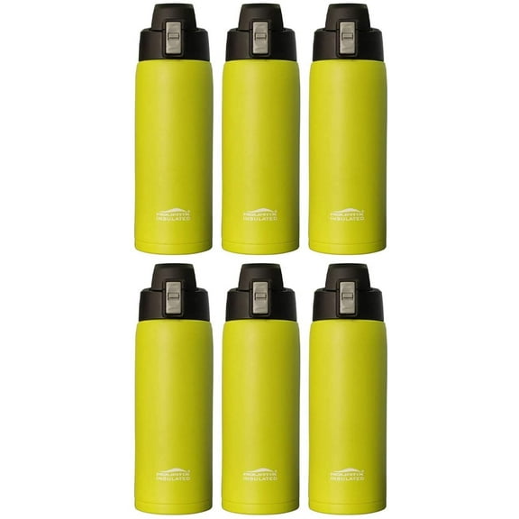 6-Pack (Vapor Lime) - Aquatix 21 Ounce Pure Stainless Steel Double Wall Vacuum Insulated Sports Water Bottle Convenient Flip Top - Keeps Drinks Cold for 24 Hours, Hot for 6 Hours. Perfect for Gifts