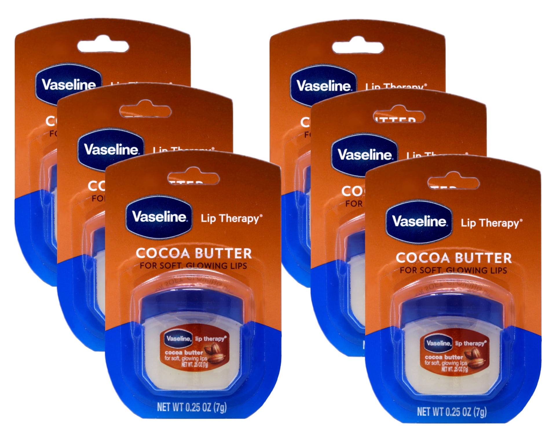 6 Pack Vaseline Cocoa Butter Lip Therapy for Soft, Glowing Lips, 0.25oz Each